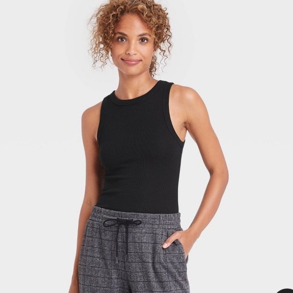 a new day Black Ribbed Sleeveless Tank Top Bodysuit Size Large - Picture 1 of 12